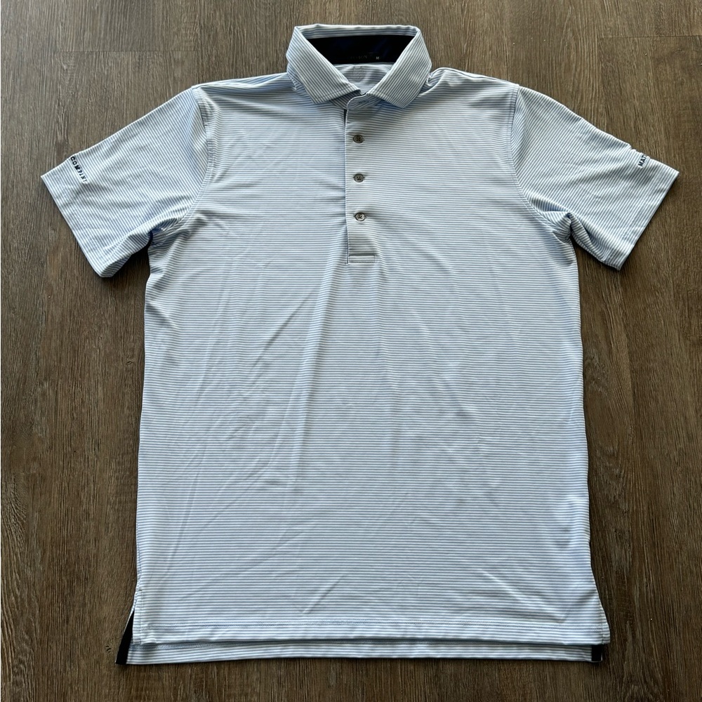 Greyson Golf Polo Shirt Men’s Size M Medium White Blue Striped